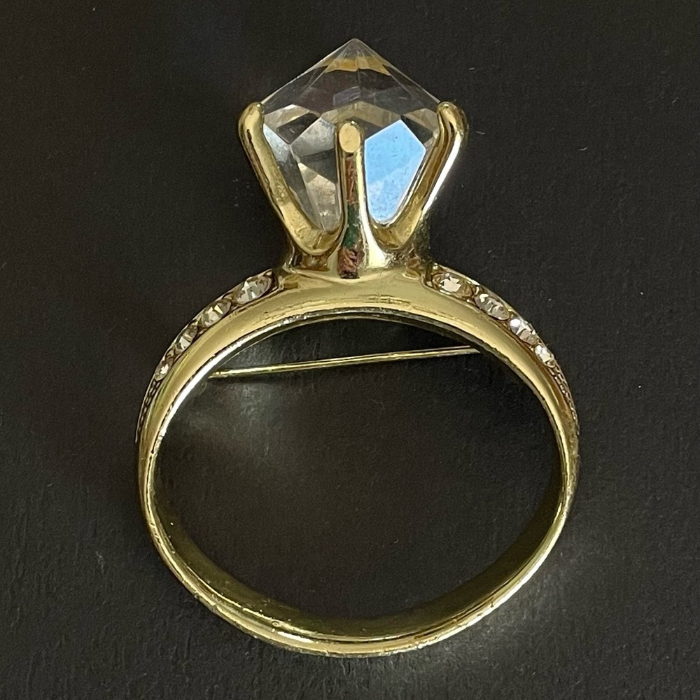 Vintage AJC Engagement Ring Brooch Goldtone